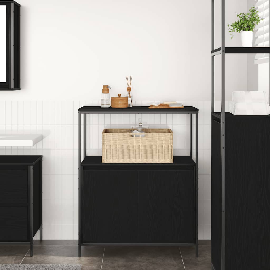 Bathroom Cabinet With Shelves Black Oak 76.5X35X95 Cm