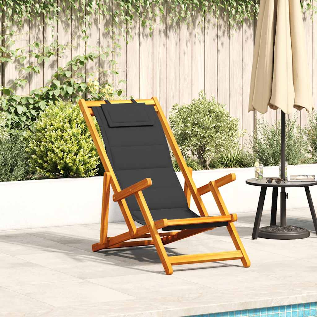 Folding Beach Chair With Armrests Acacia Wood & Textilene
