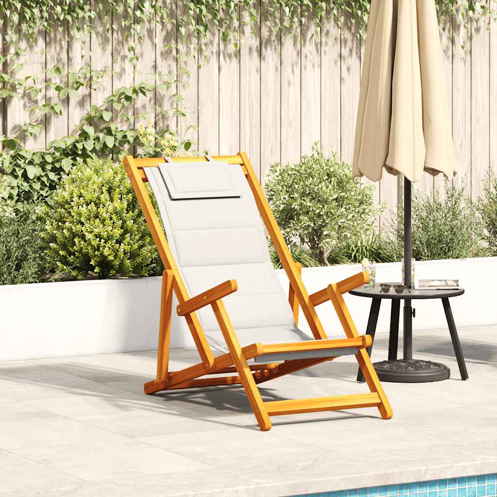 Folding Beach Chair With Armrests Acacia Wood & Textilene
