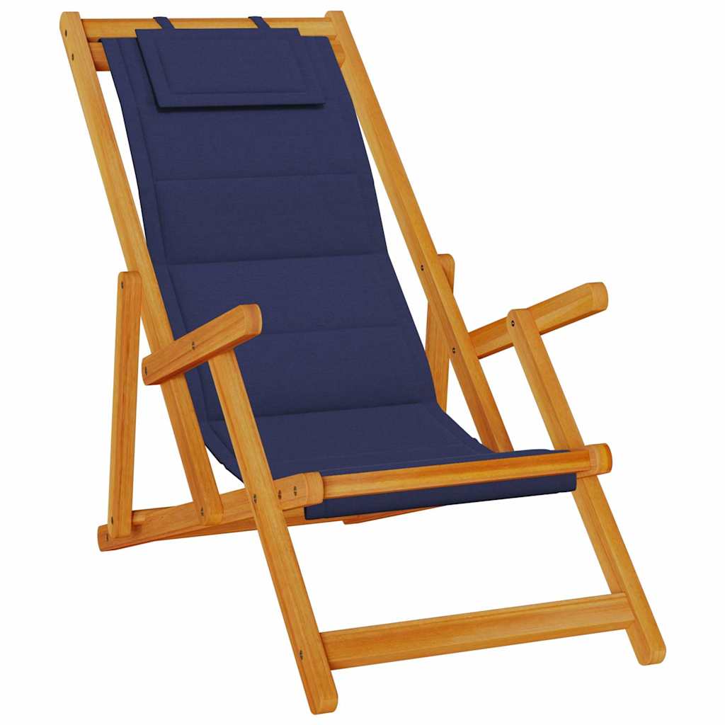 Folding Beach Chair With Armrests Acacia Wood & Textilene