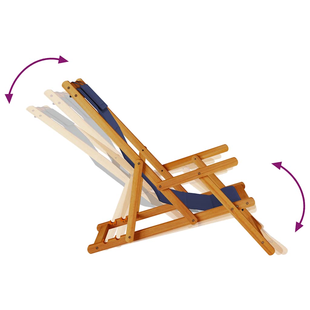 Folding Beach Chair With Armrests Acacia Wood & Textilene