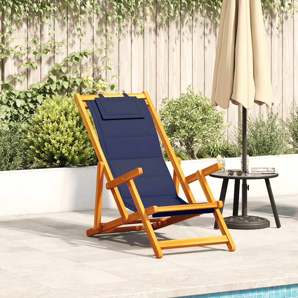 Folding Beach Chair With Armrests Acacia Wood & Textilene