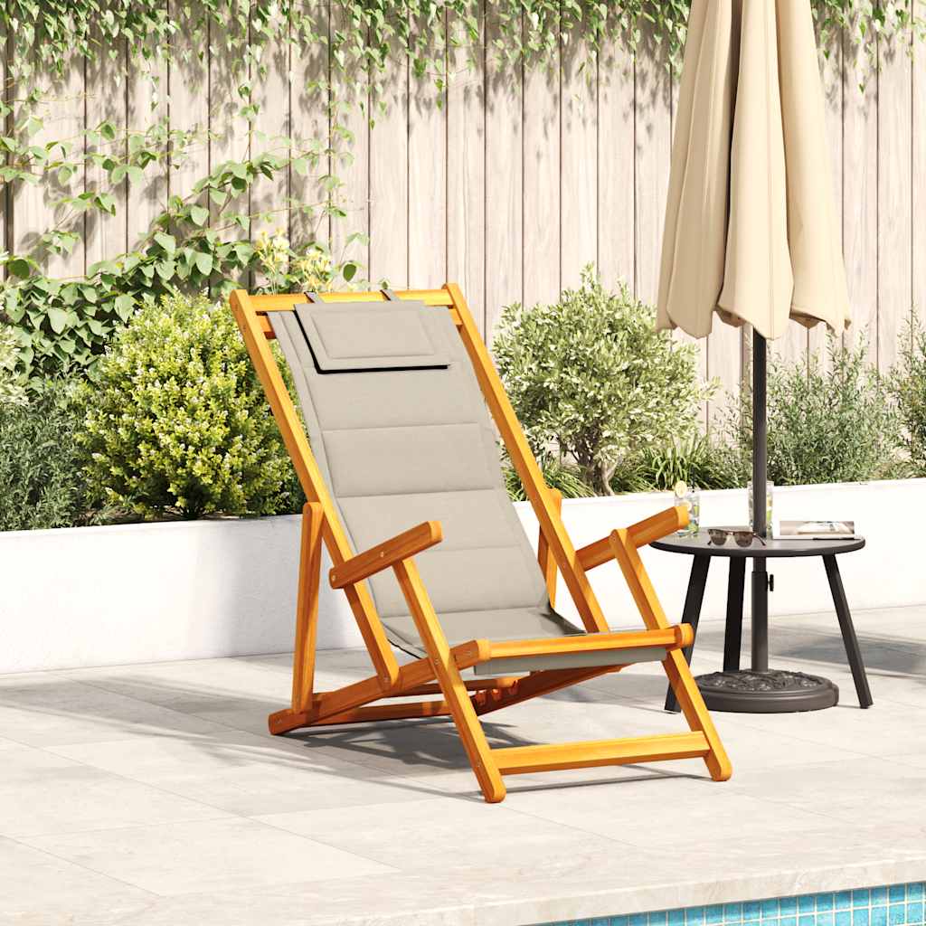 Folding Beach Chair With Armrests Acacia Wood & Textilene
