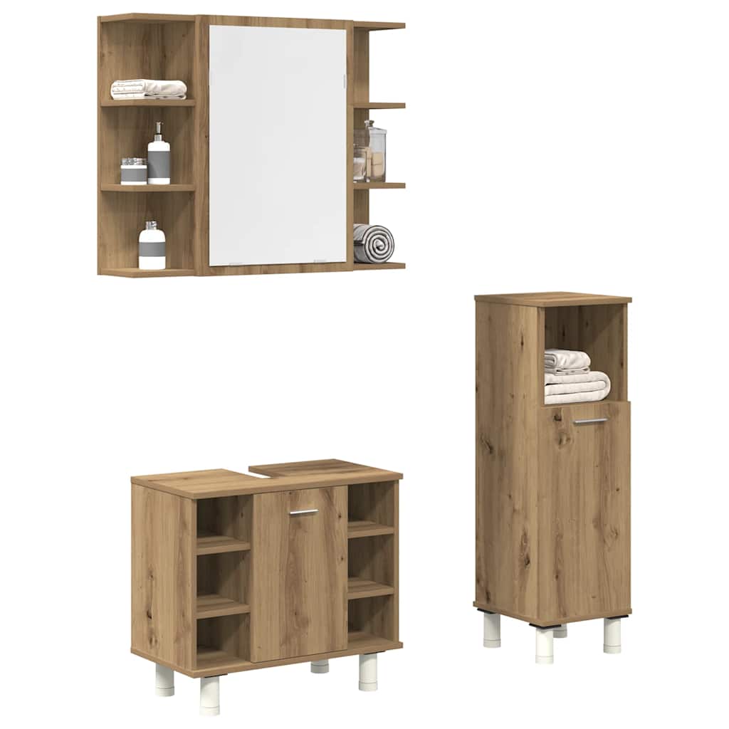 3 Piece Bathroom Furniture Set Engineered Wood