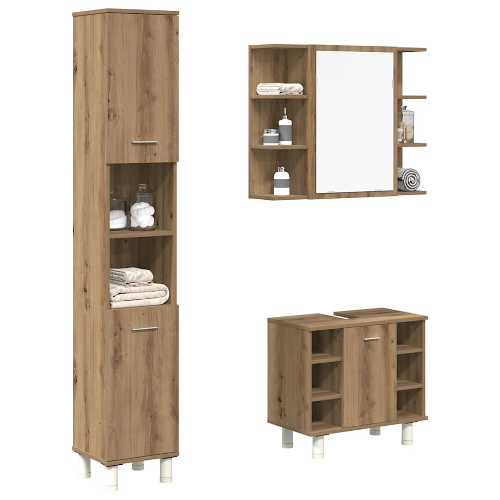 3 Piece Bathroom Furniture Set Engineered Wood