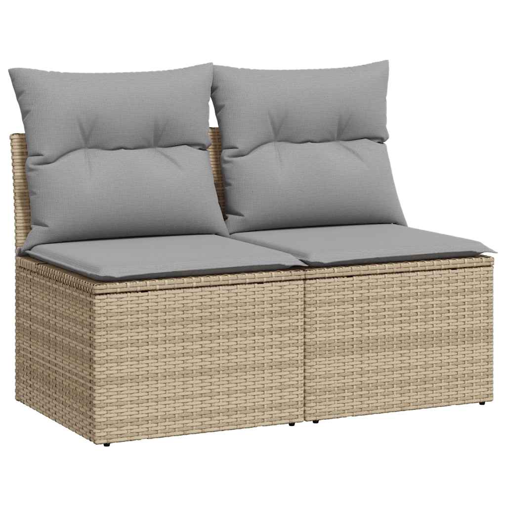 2 Piece Garden Sofa Set With Cushions Beige Poly Rattan Acacia