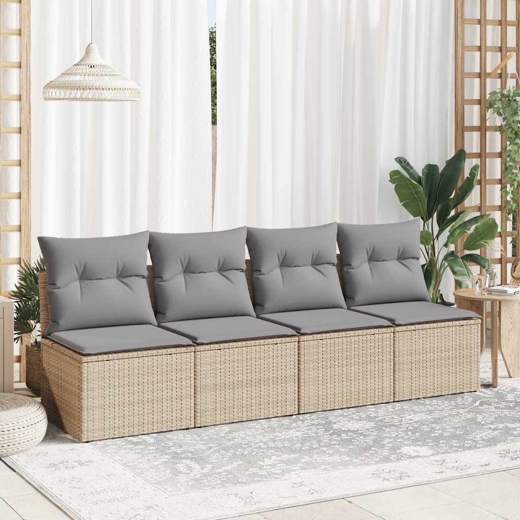 2 Piece Garden Sofa Set With Cushions Beige Poly Rattan Acacia