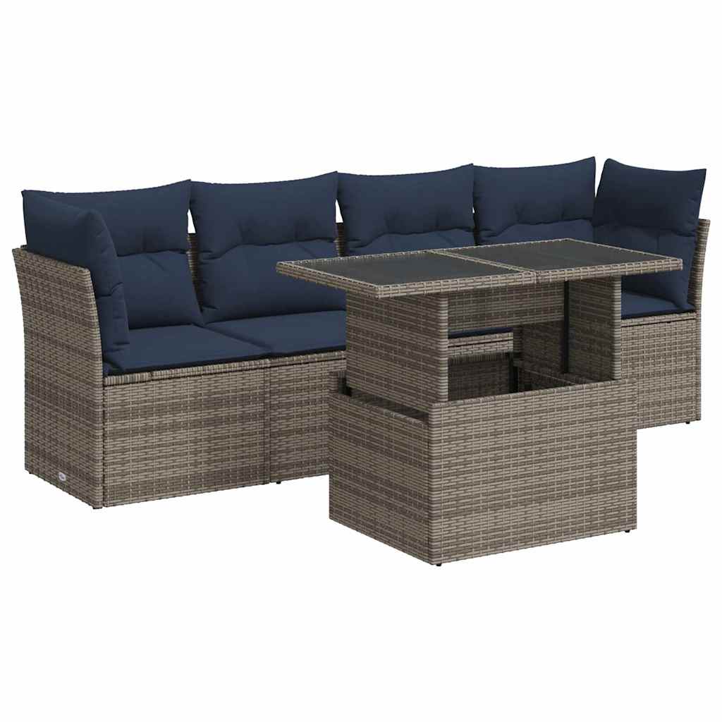 5 Piece Garden Sofa Set With Cushions Poly Rattan Acacia