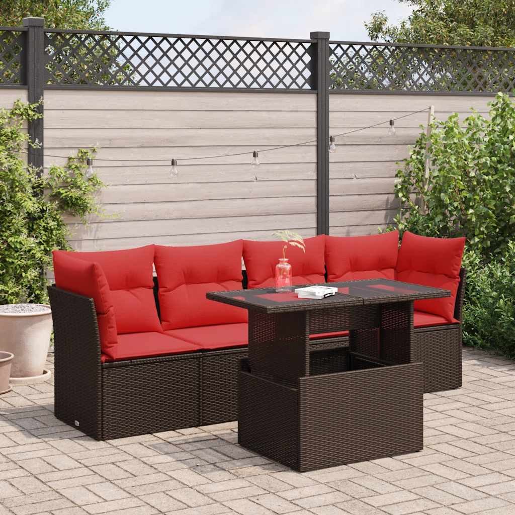 5 Piece Garden Sofa Set With Cushions Poly Rattan Acacia