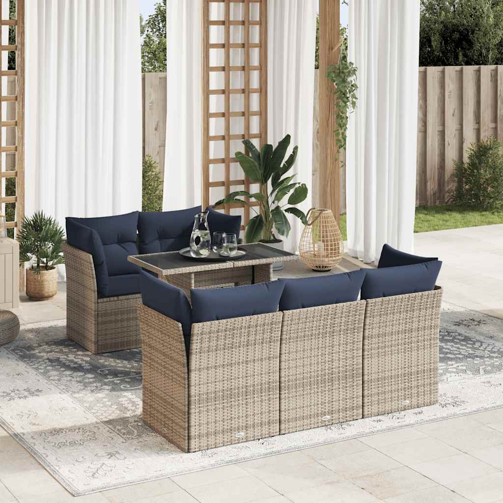 6 Piece Garden Sofa Set With Cushions Poly Rattan Acacia