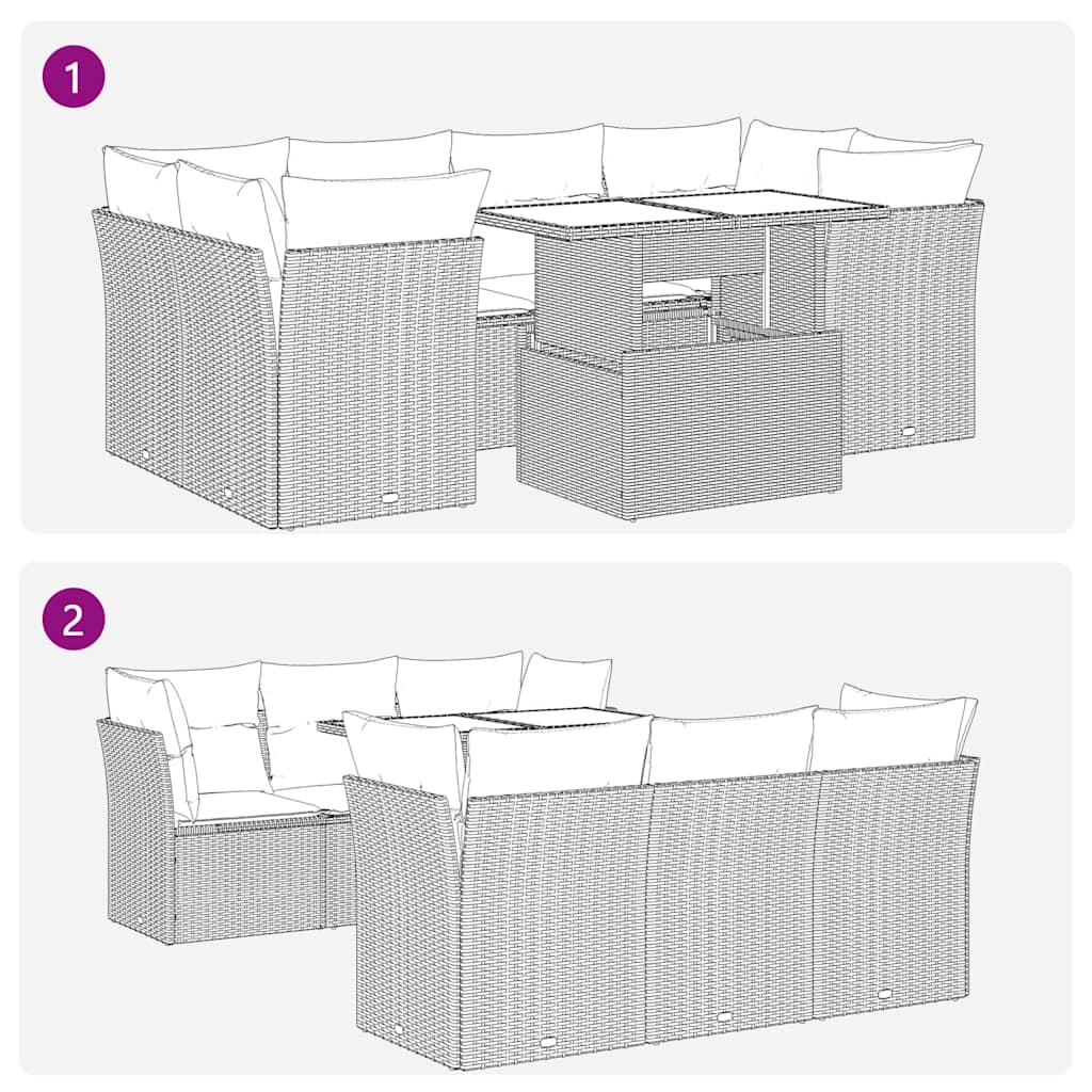 7 Piece Garden Sofa Set With Cushions Poly Rattan Acacia