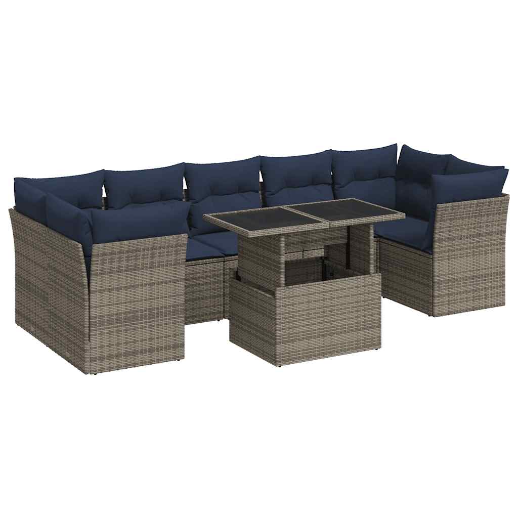 8 Piece Garden Sofa Set With Cushions Poly Rattan Acacia