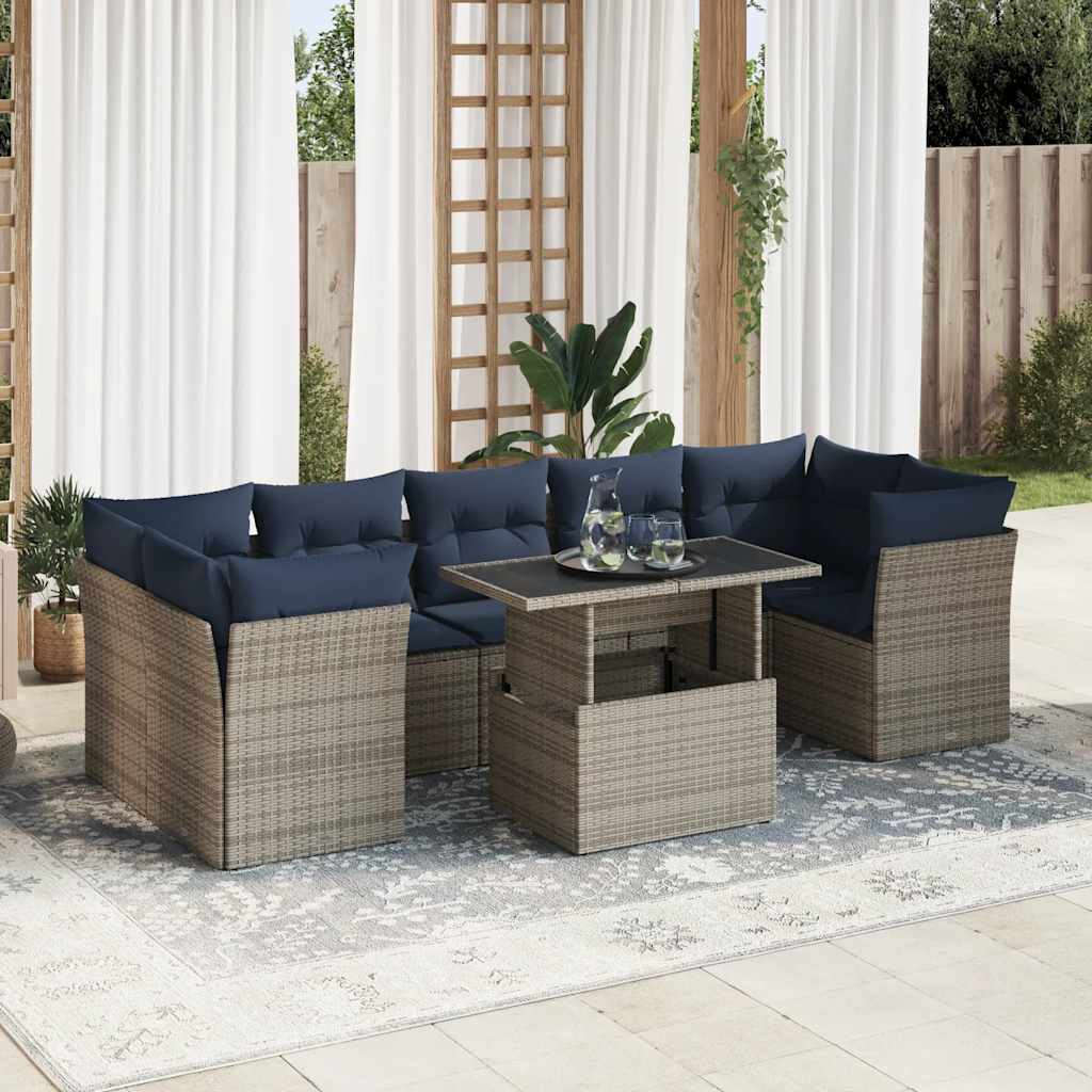 8 Piece Garden Sofa Set With Cushions Poly Rattan Acacia