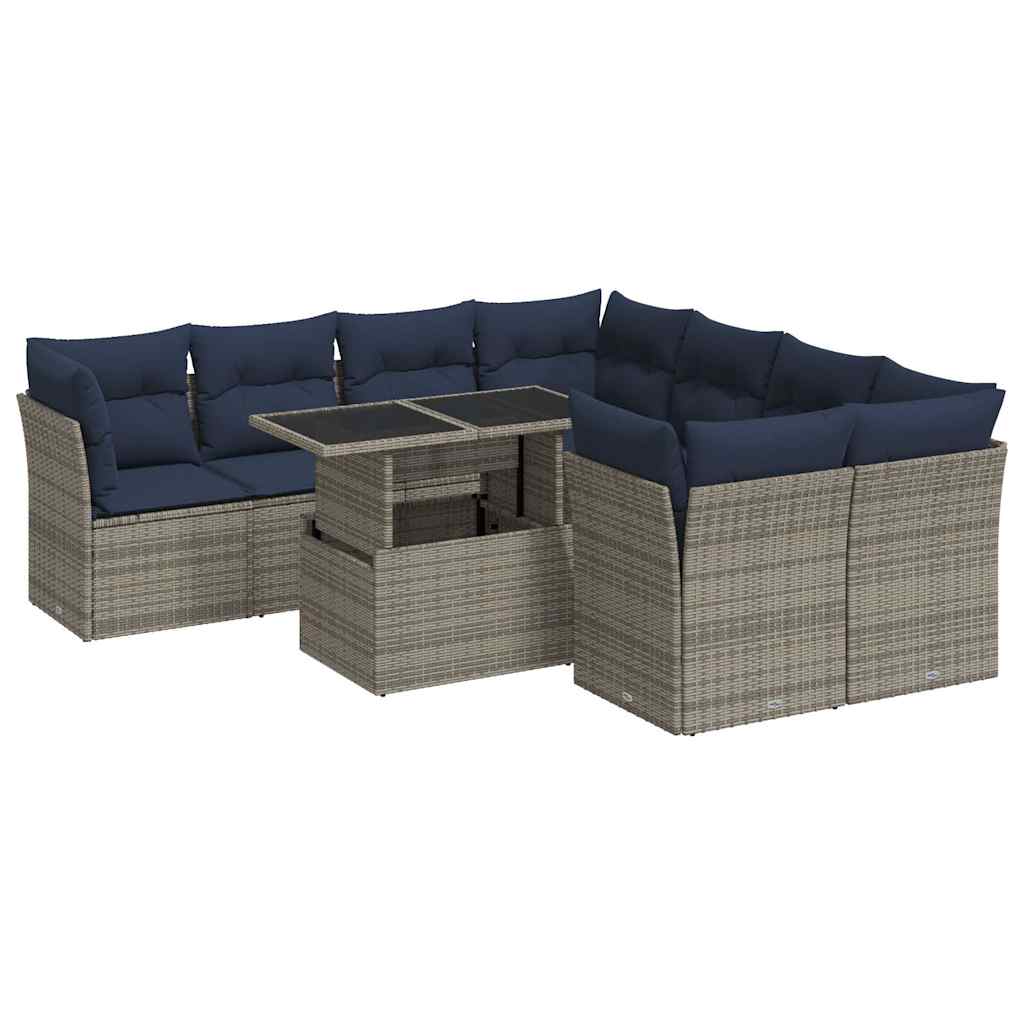 9 Piece Garden Sofa Set With Cushions Poly Rattan Acacia