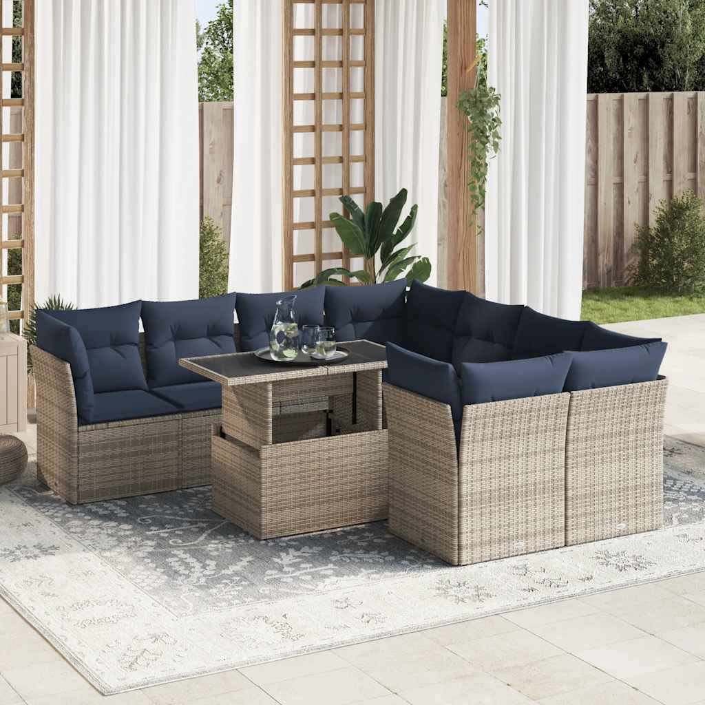 9 Piece Garden Sofa Set With Cushions Poly Rattan Acacia