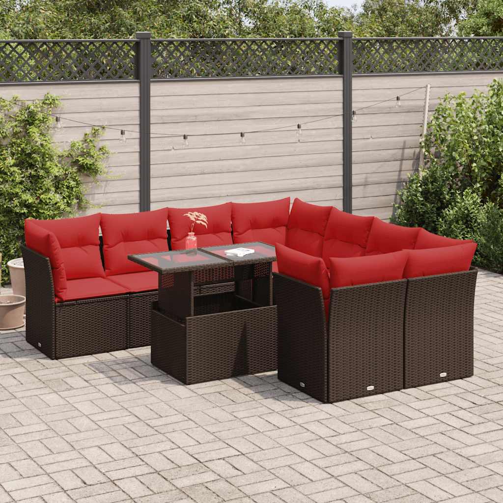 9 Piece Garden Sofa Set With Cushions Poly Rattan Acacia