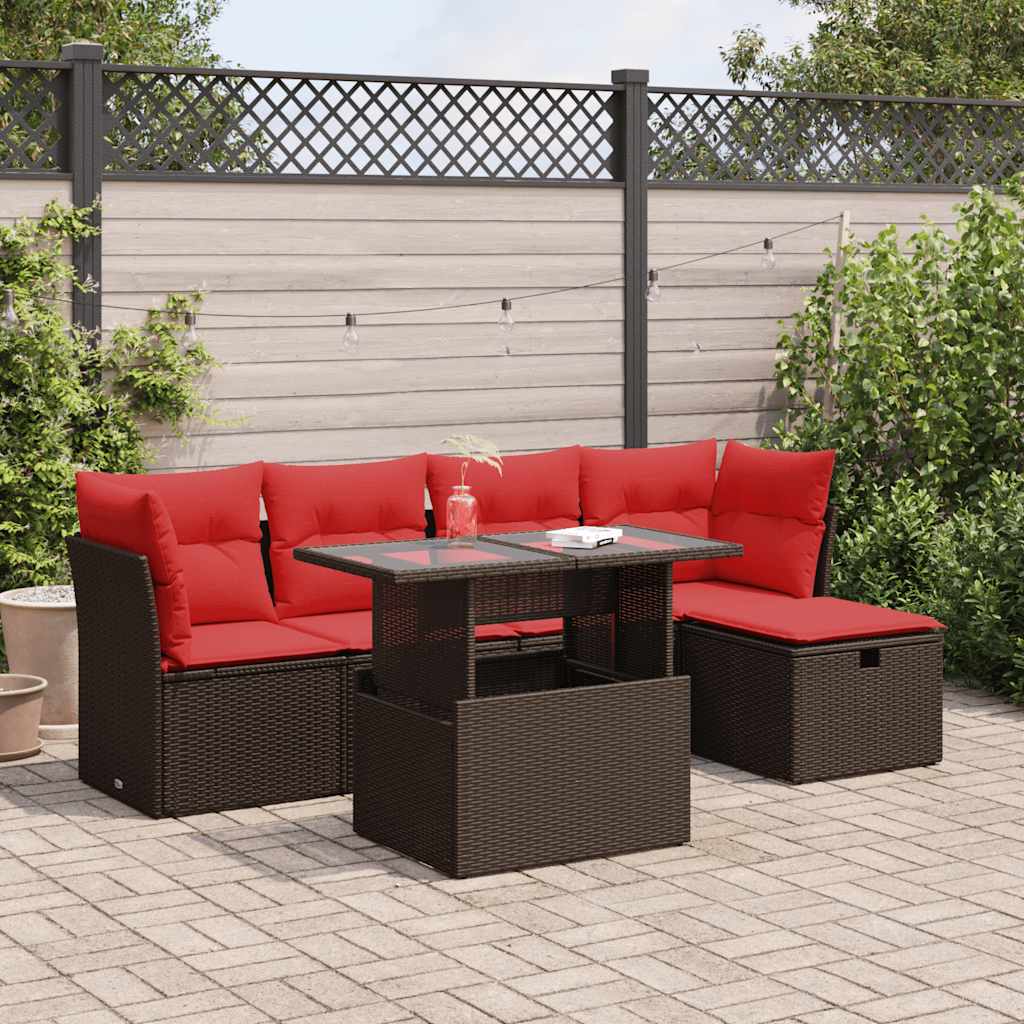 6 Piece Garden Sofa Set With Cushions Poly Rattan Acacia