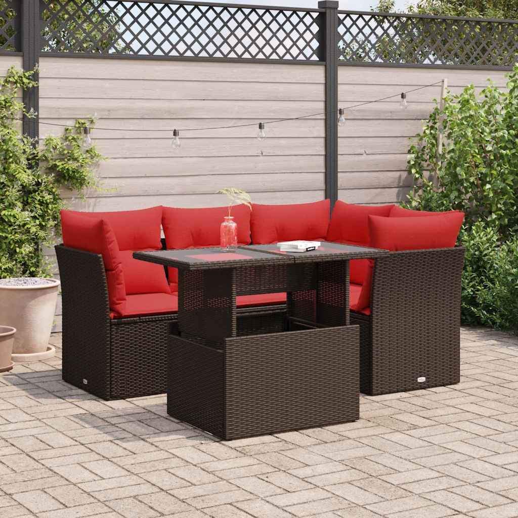 5 Piece Garden Sofa Set With Cushions Poly Rattan Acacia