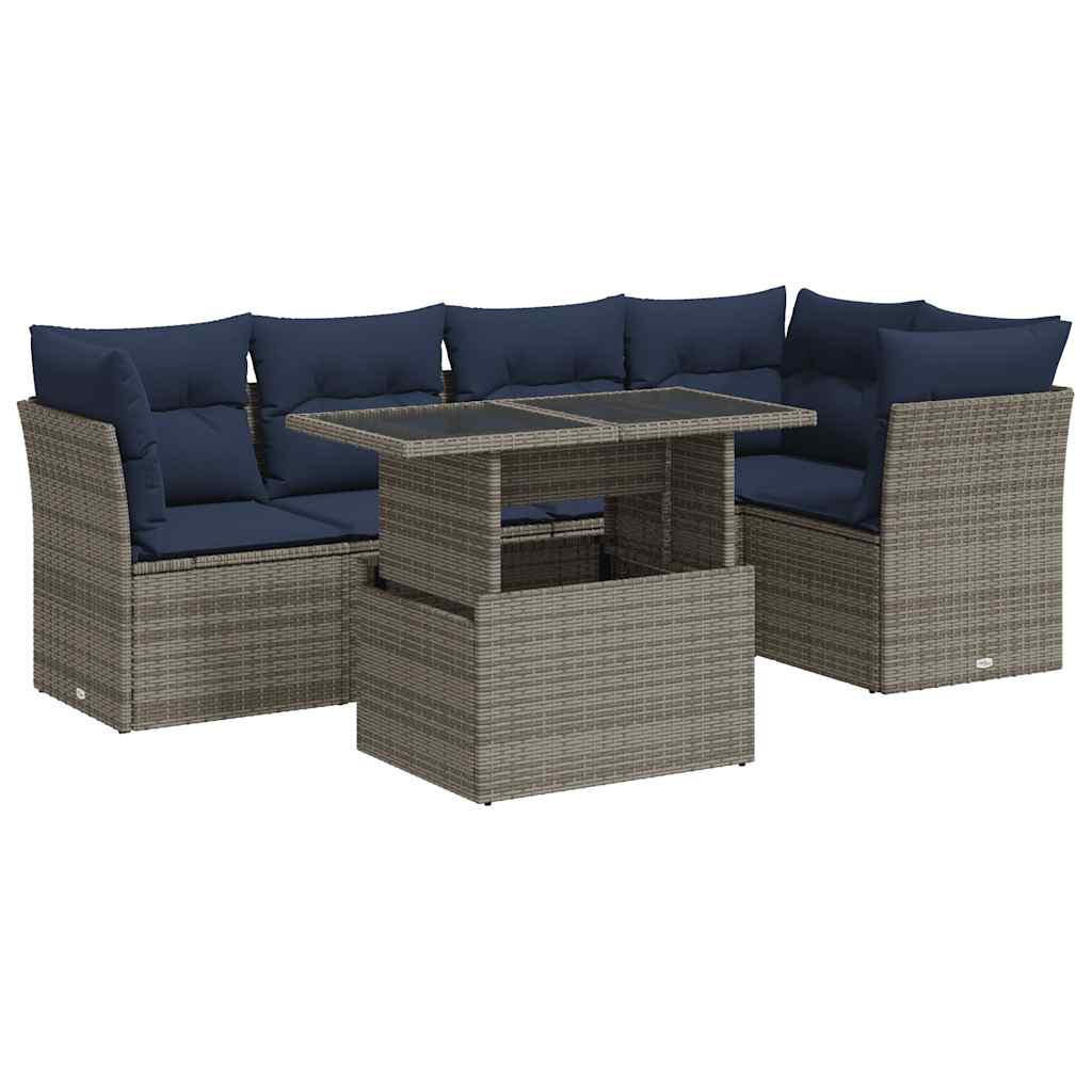6 Piece Garden Sofa Set With Cushions Poly Rattan Acacia