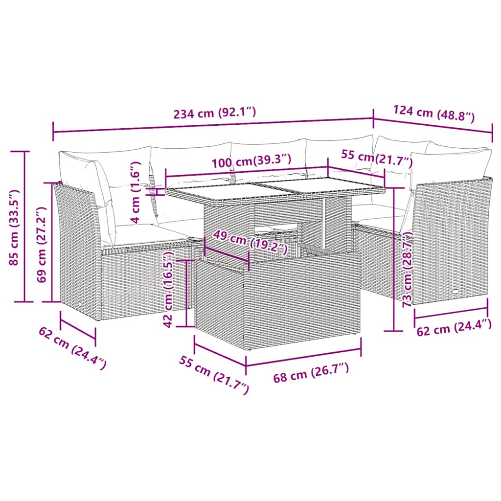 6 Piece Garden Sofa Set With Cushions Poly Rattan Acacia