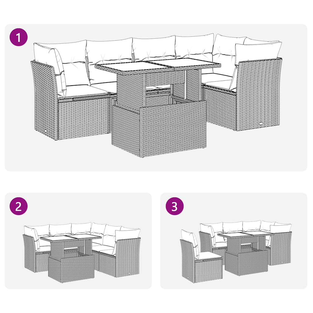 6 Piece Garden Sofa Set With Cushions Poly Rattan Acacia