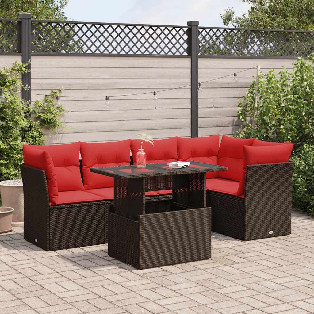 6 Piece Garden Sofa Set With Cushions Poly Rattan Acacia