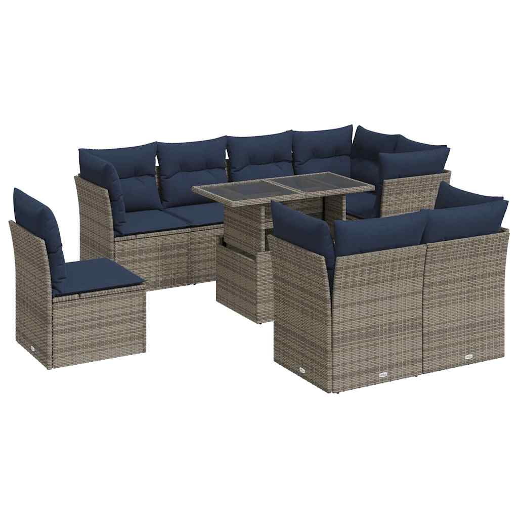 9 Piece Garden Sofa Set With Cushions Poly Rattan Acacia