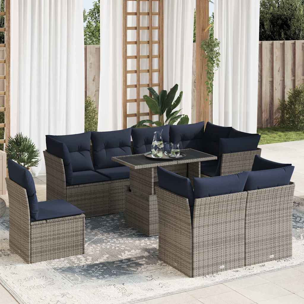 9 Piece Garden Sofa Set With Cushions Poly Rattan Acacia