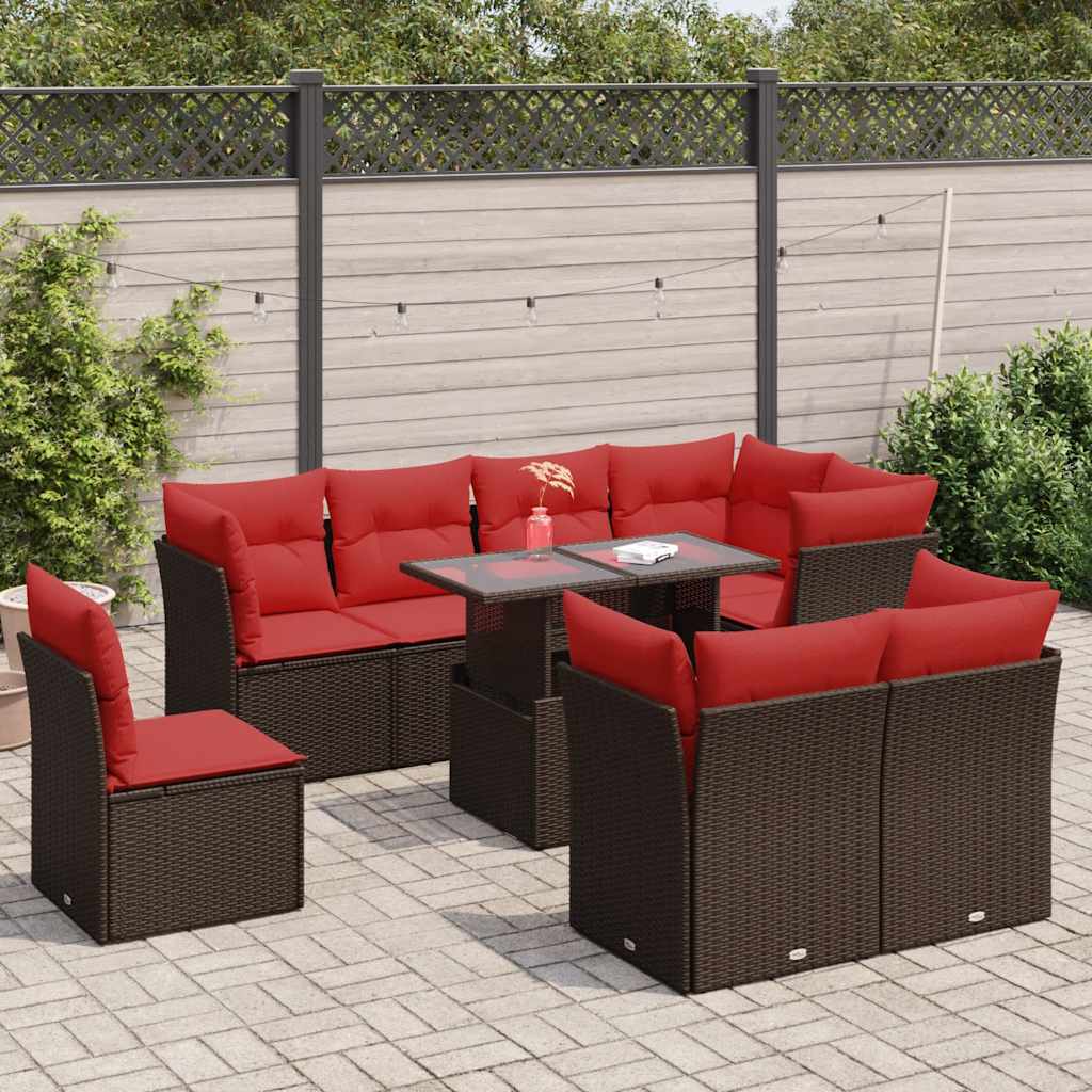 9 Piece Garden Sofa Set With Cushions Poly Rattan Acacia