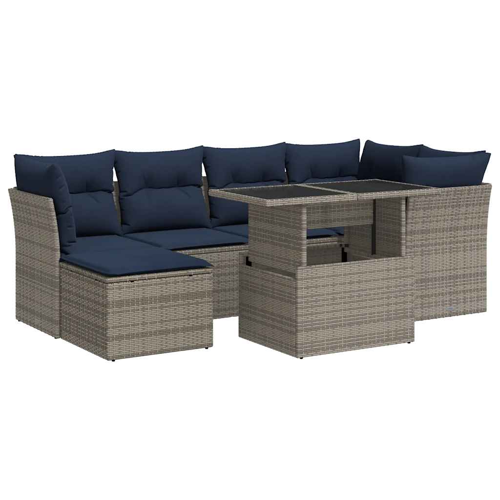 7 Piece Garden Sofa Set With Cushions Poly Rattan Acacia