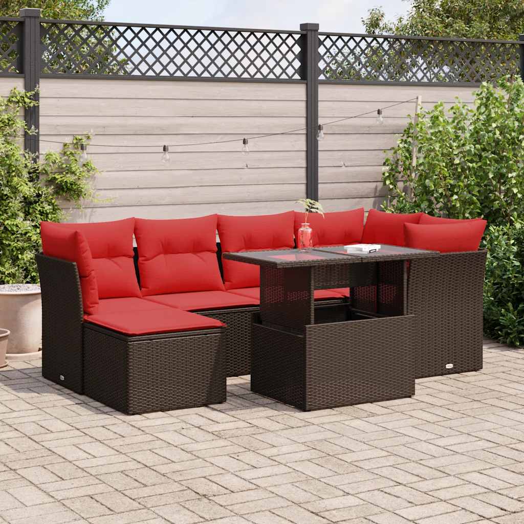 7 Piece Garden Sofa Set With Cushions Poly Rattan Acacia
