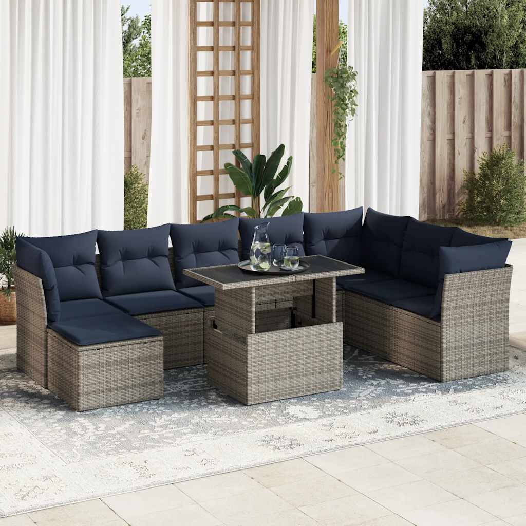 9 Piece Garden Sofa Set With Cushions Poly Rattan Acacia