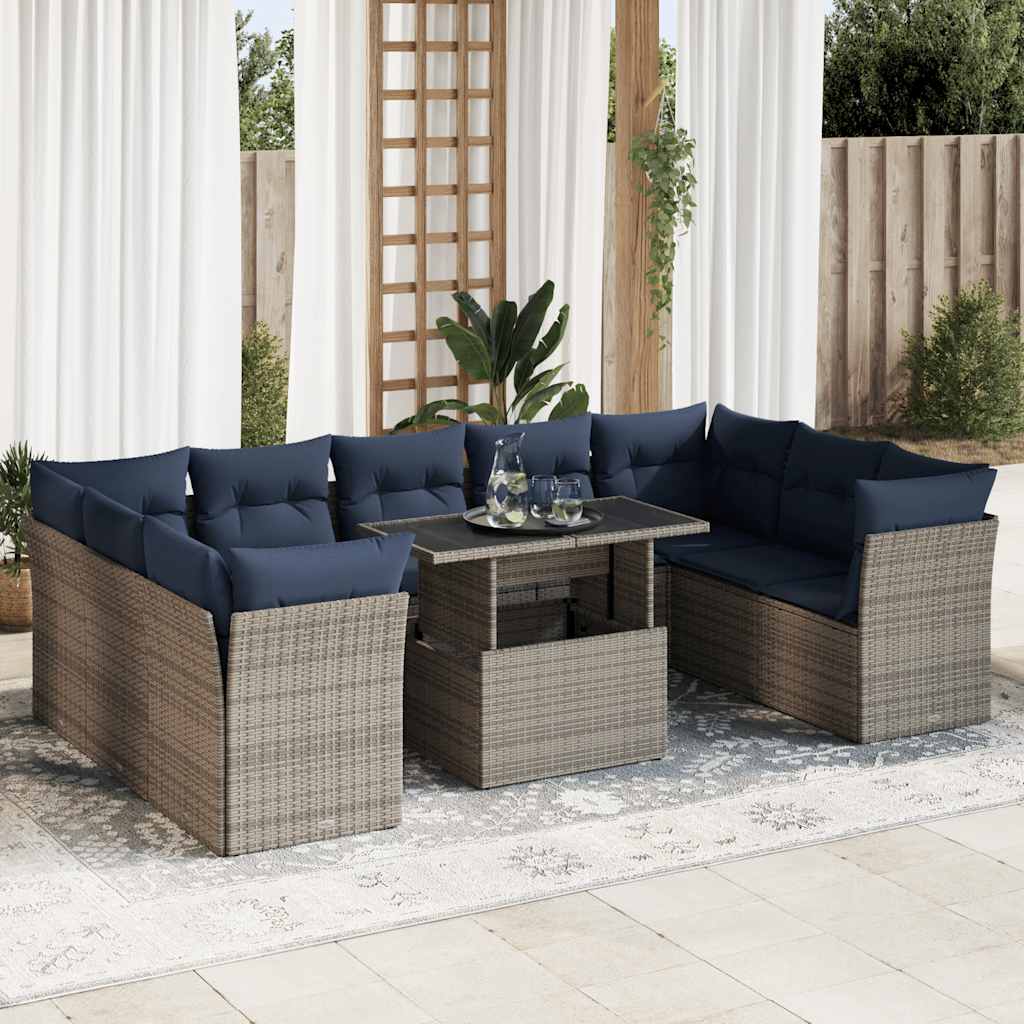 10 Piece Garden Sofa Set With Cushions Poly Rattan Acacia