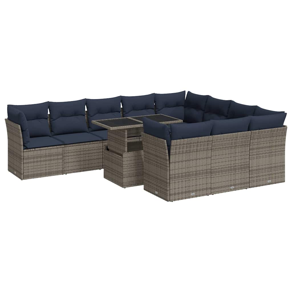 11 Piece Garden Sofa Set With Cushions Poly Rattan Acacia