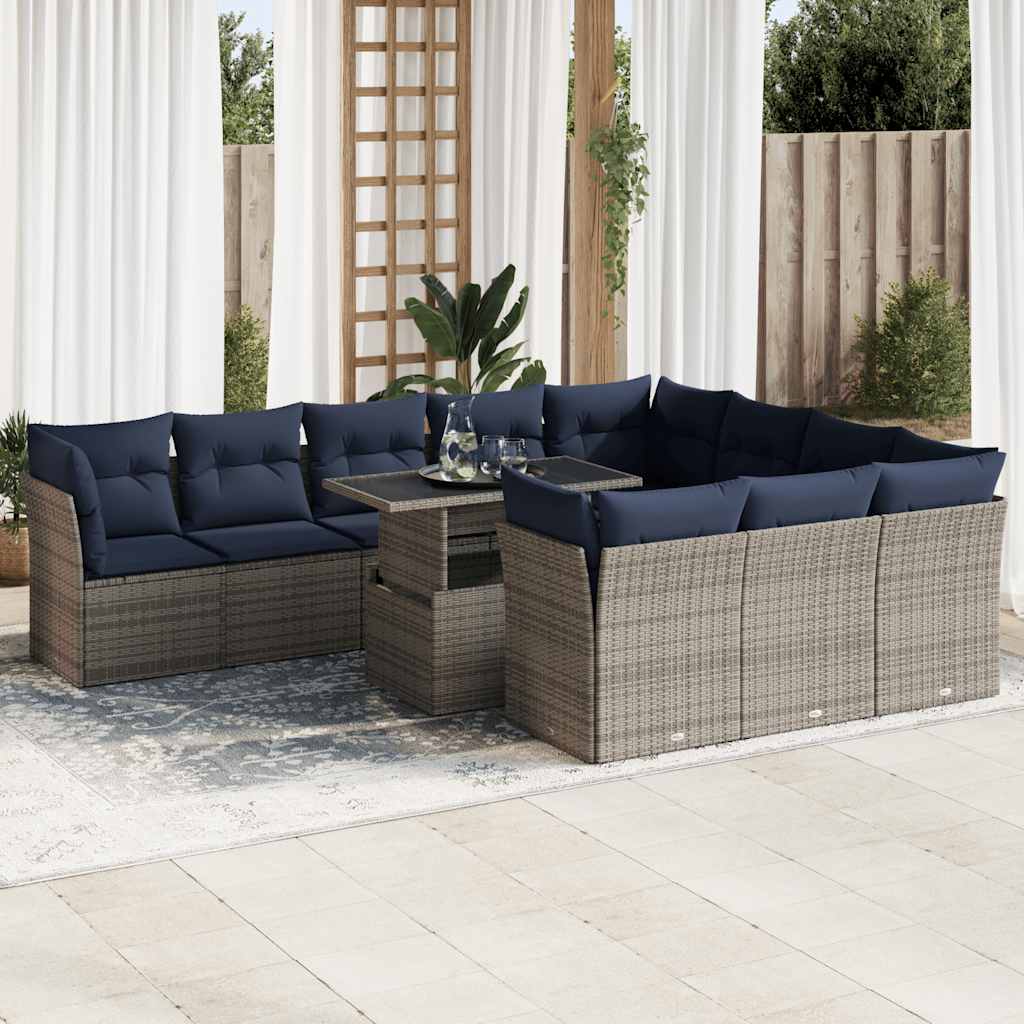 11 Piece Garden Sofa Set With Cushions Poly Rattan Acacia