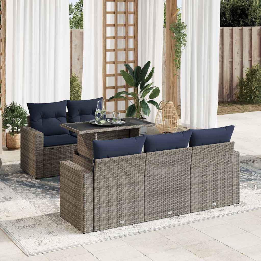6 Piece Garden Sofa Set With Cushions Poly Rattan Acacia