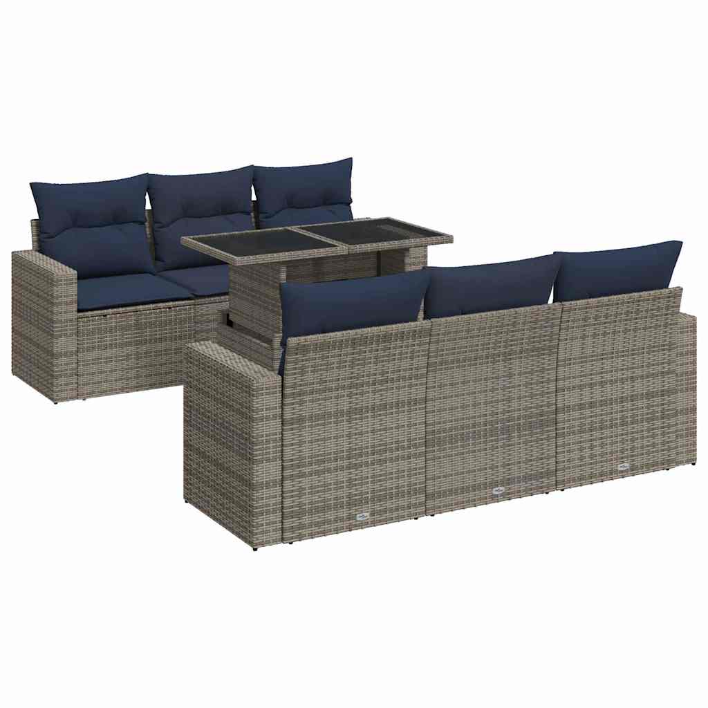 7 Piece Garden Sofa Set With Cushions Poly Rattan Acacia