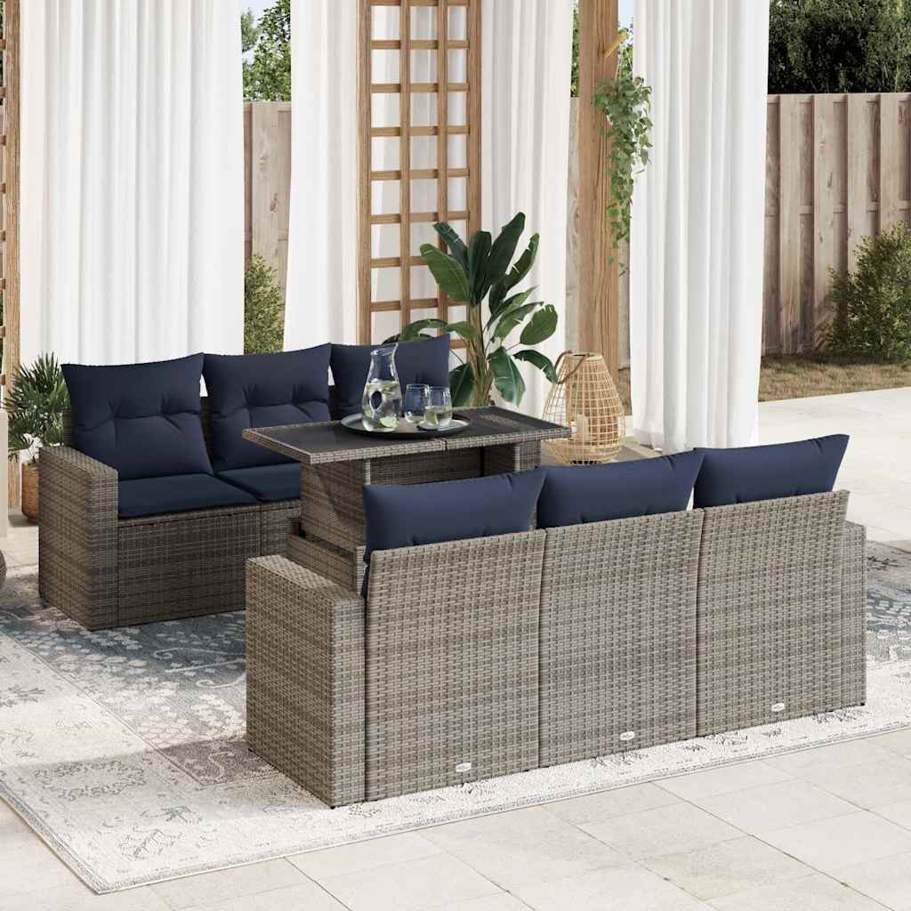 7 Piece Garden Sofa Set With Cushions Poly Rattan Acacia