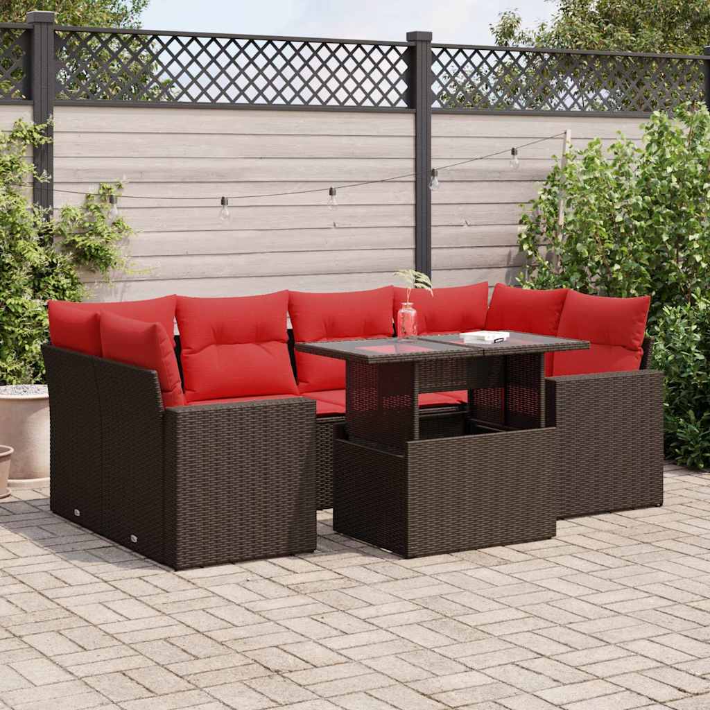 7 Piece Garden Sofa Set With Cushions Poly Rattan Acacia