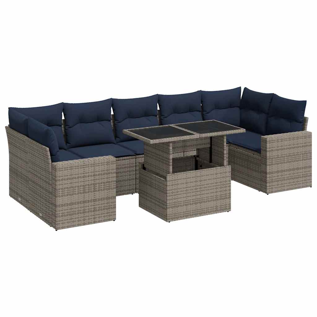 8 Piece Garden Sofa Set With Cushions Poly Rattan Acacia