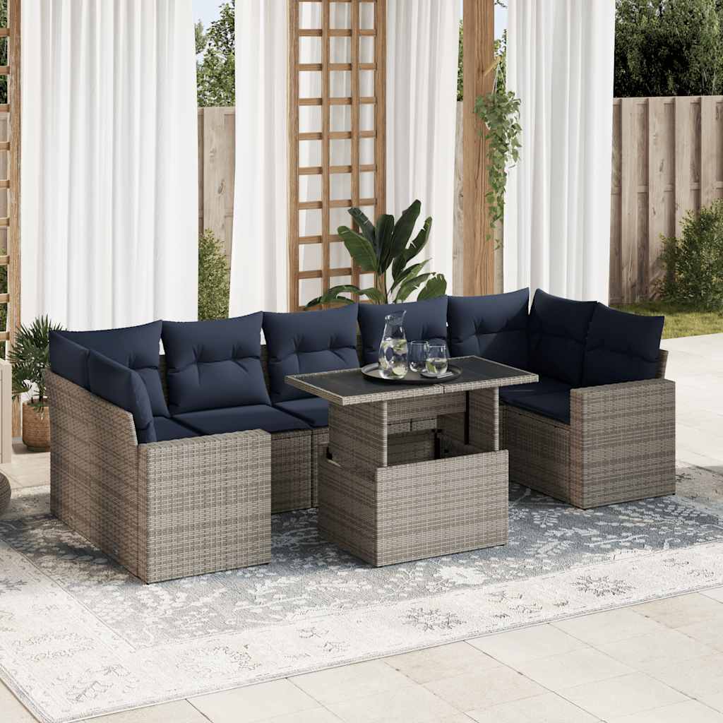 8 Piece Garden Sofa Set With Cushions Poly Rattan Acacia