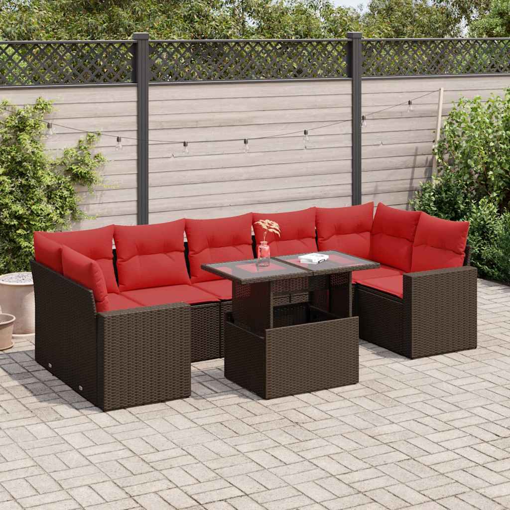 8 Piece Garden Sofa Set With Cushions Poly Rattan Acacia