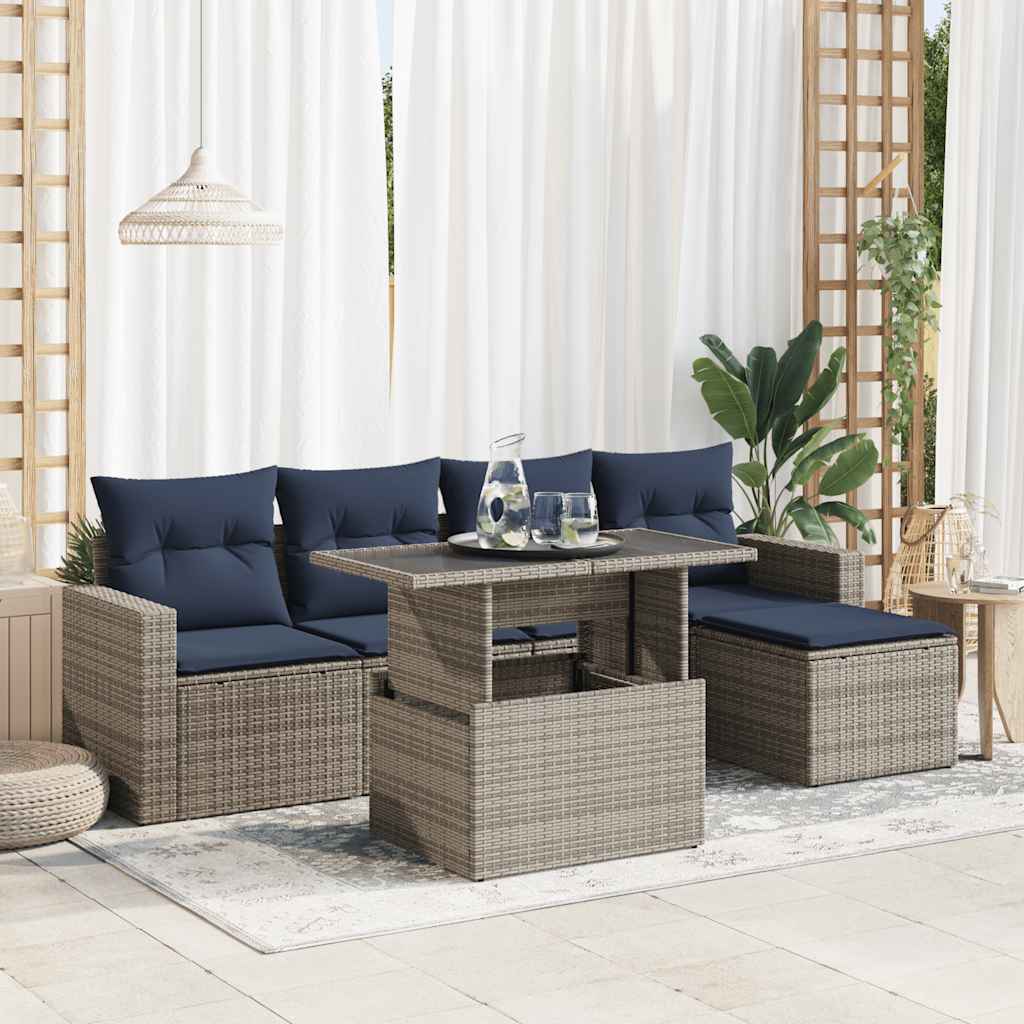 6 Piece Garden Sofa Set With Cushions Poly Rattan Acacia