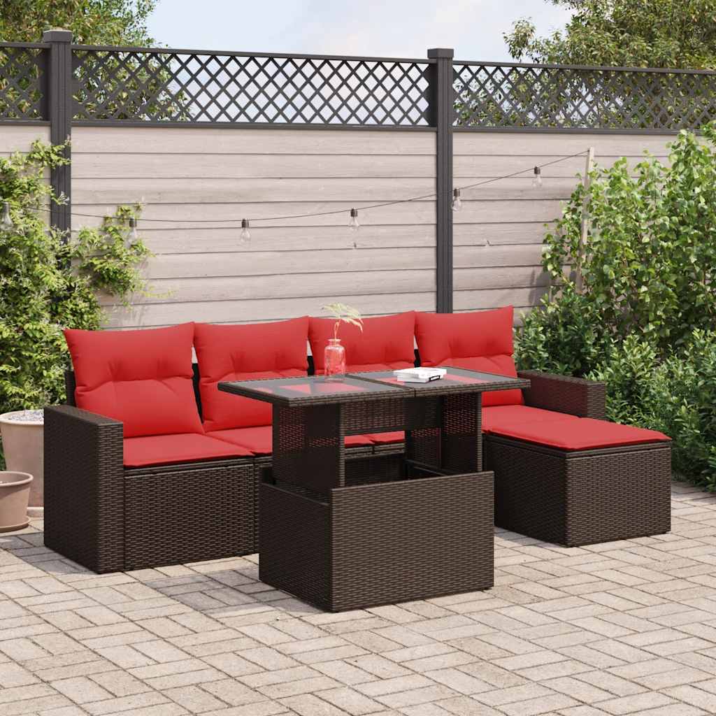 6 Piece Garden Sofa Set With Cushions Poly Rattan Acacia