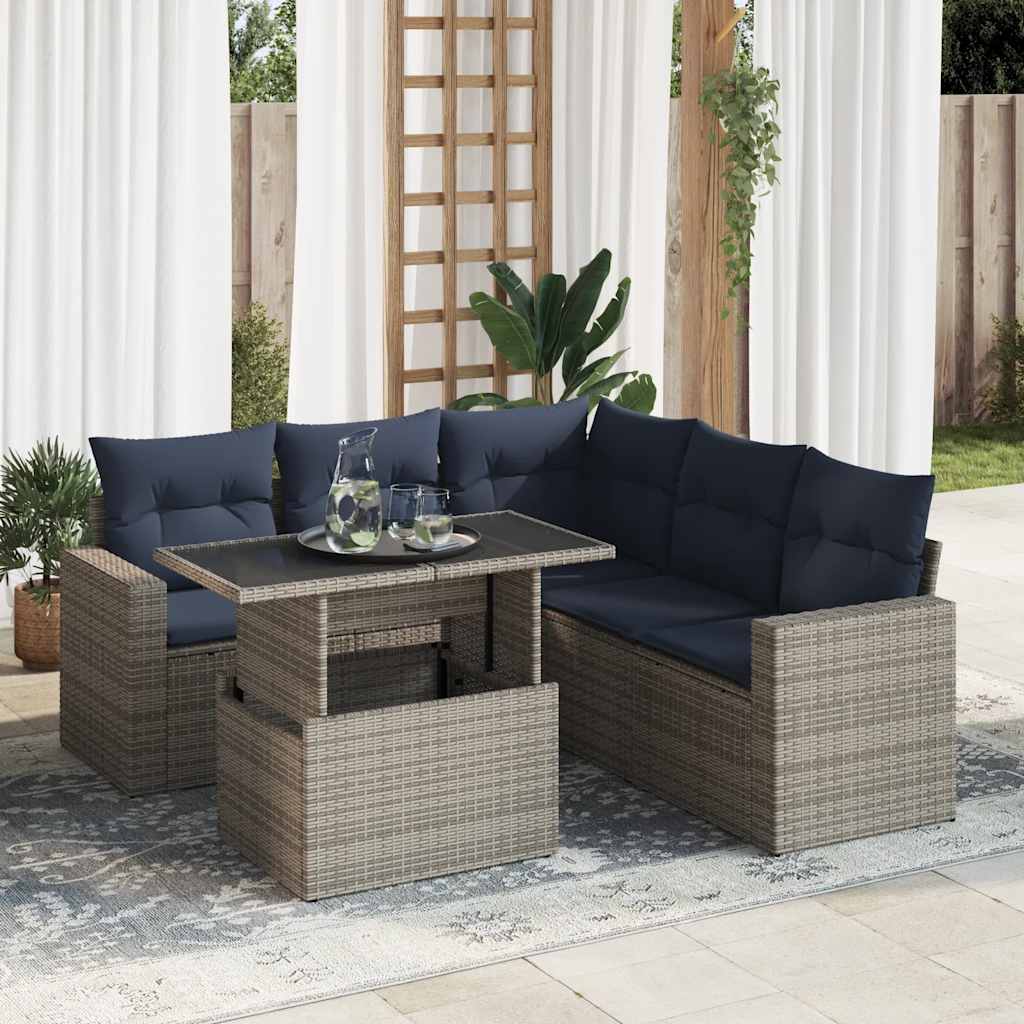 6 Piece Garden Sofa Set With Cushions Poly Rattan Acacia