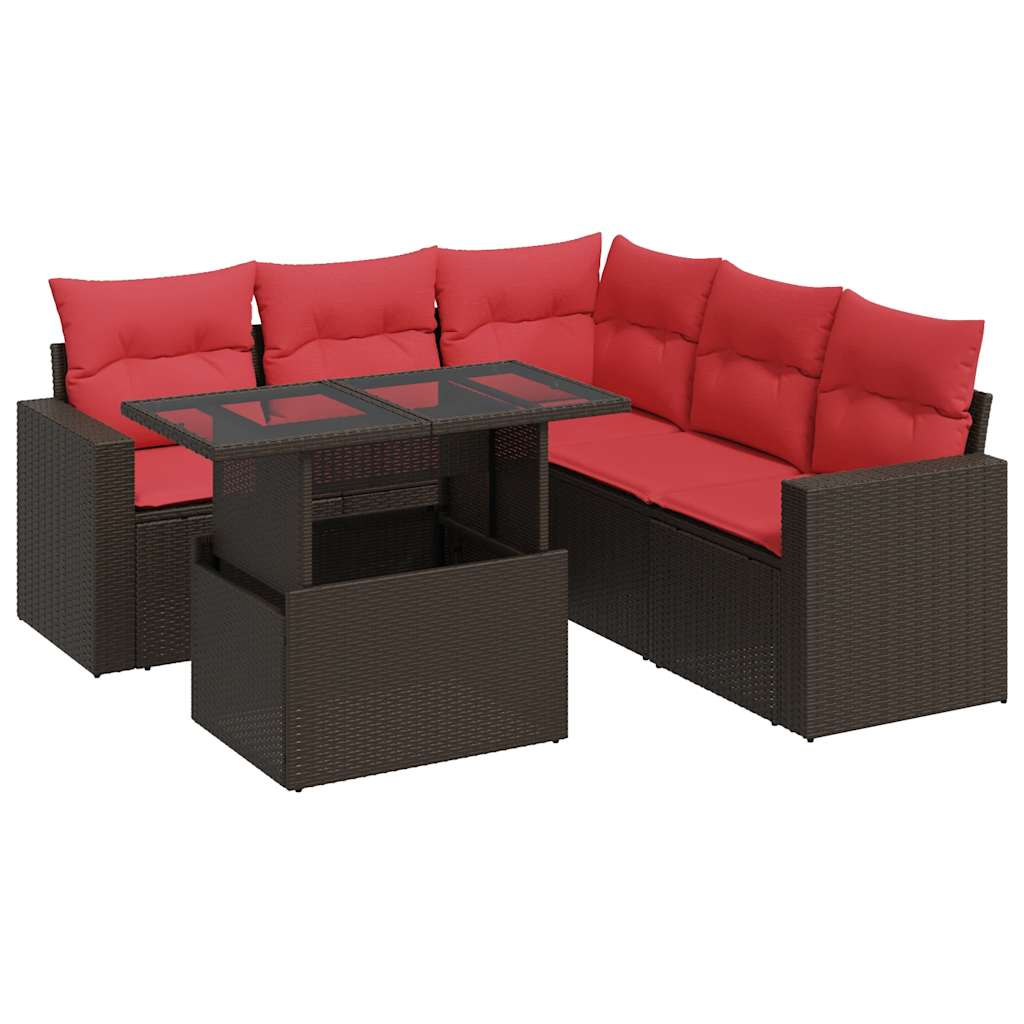 6 Piece Garden Sofa Set With Cushions Poly Rattan Acacia