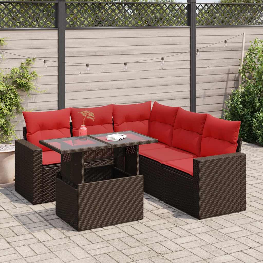 6 Piece Garden Sofa Set With Cushions Poly Rattan Acacia