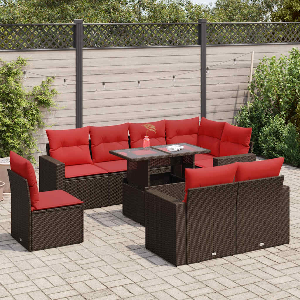 9 Piece Garden Sofa Set With Cushions Poly Rattan Acacia