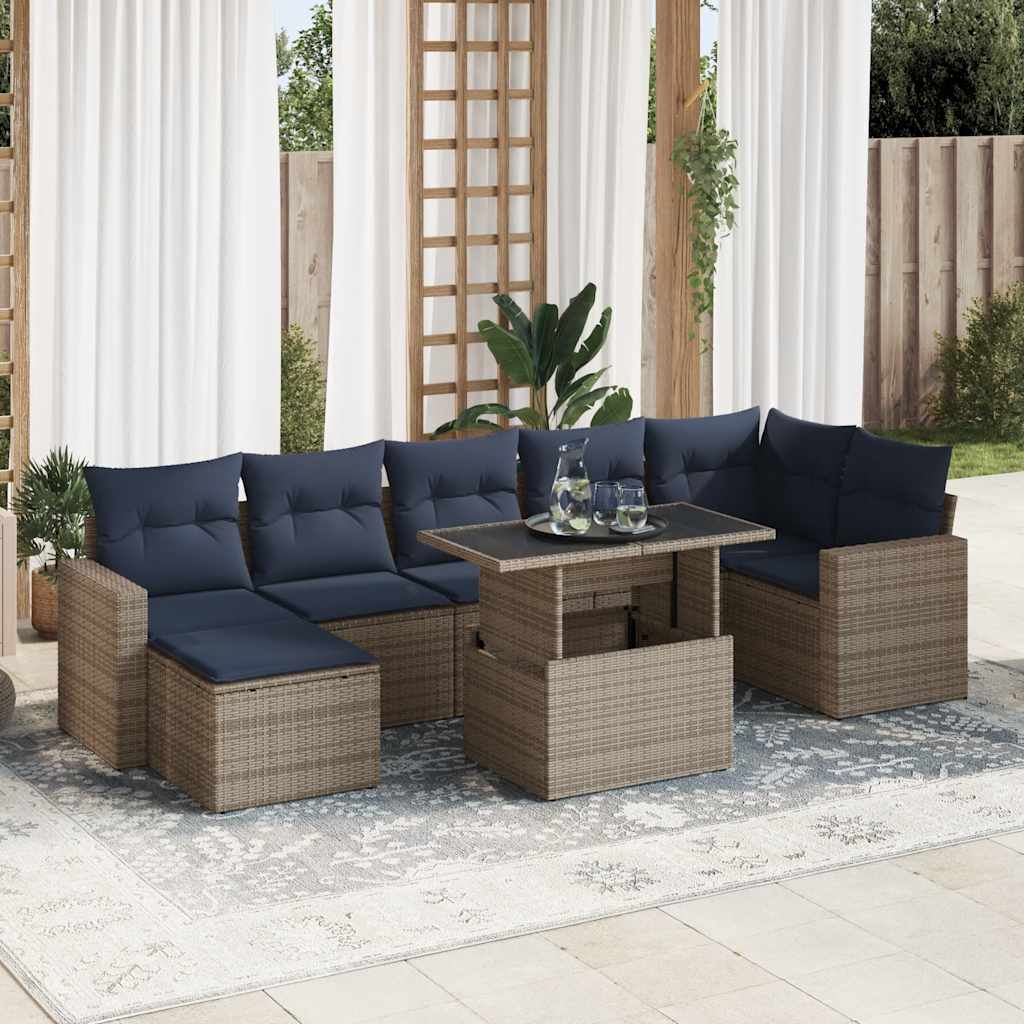 7 Piece Garden Sofa Set With Cushions Poly Rattan Acacia