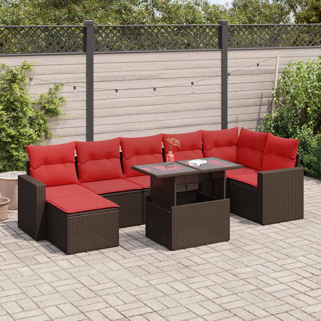 7 Piece Garden Sofa Set With Cushions Poly Rattan Acacia